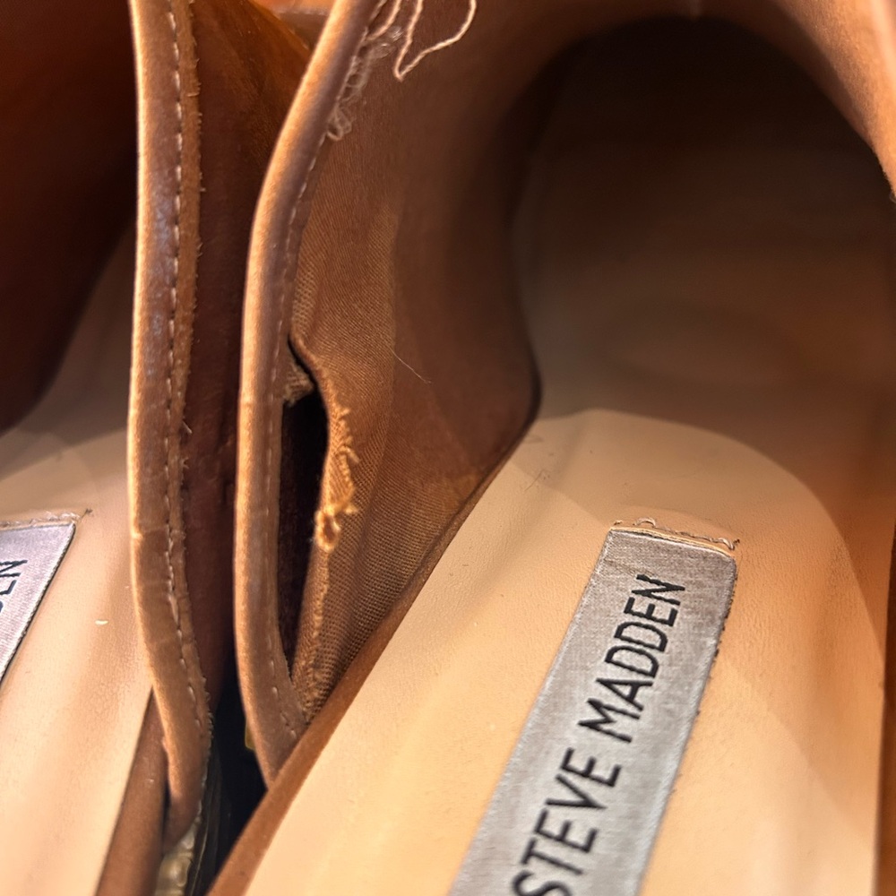 Steve Madden Patchwork Suede Platform Mules in Brown and Rust Tones - Picture 4 of 5